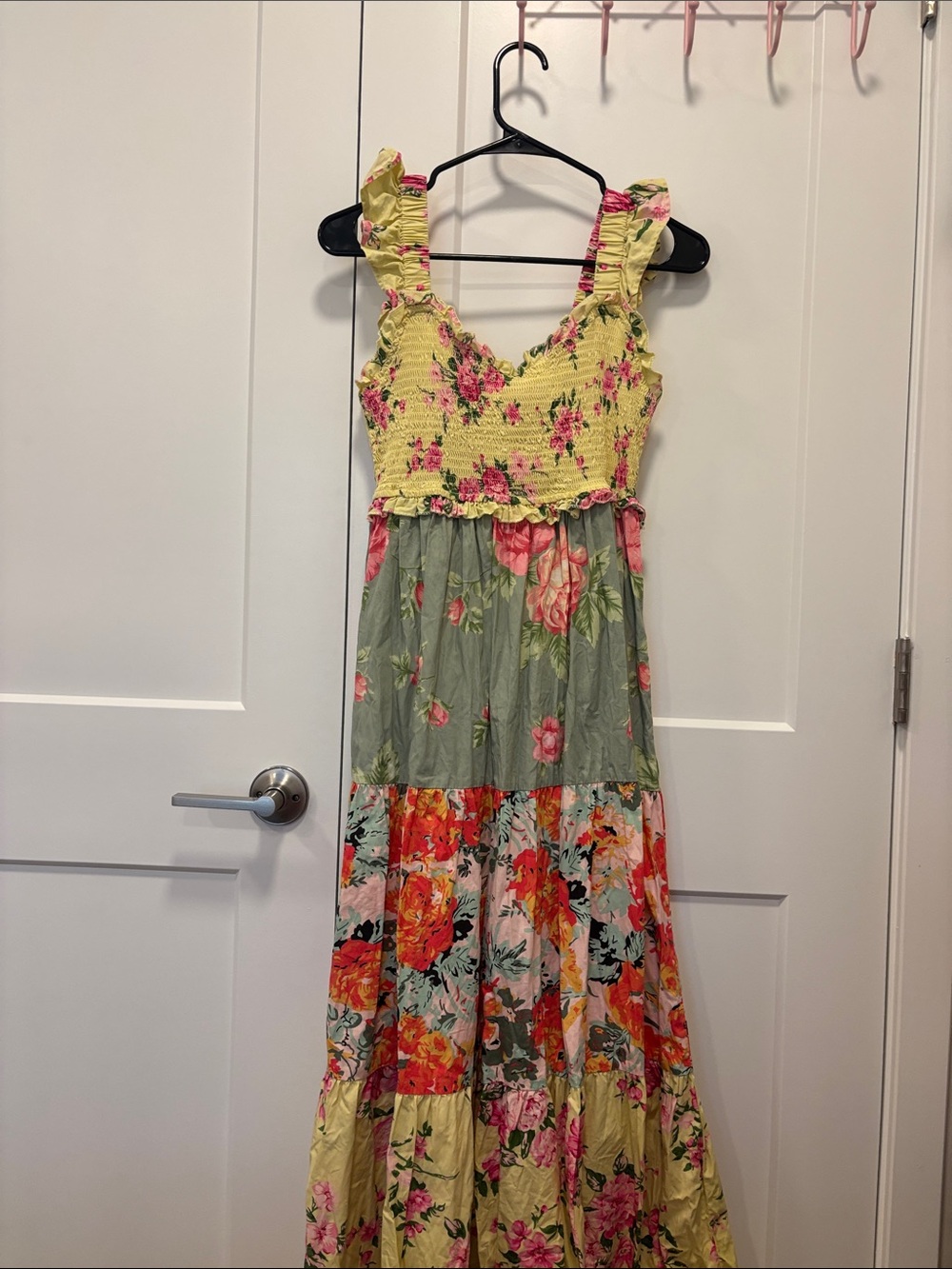 Floral Tiered Maxi Dress in Yellow and Green